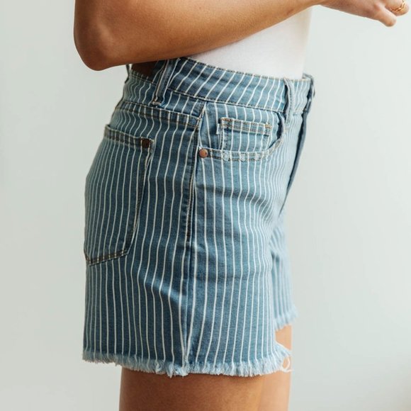 Judy Blue Striped Denim Shorts - Picture 2 of 9